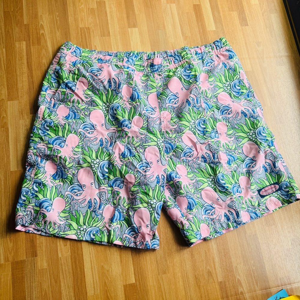 Vineyard Vines Pink Octopus & Green Seaweed Swim Trunks